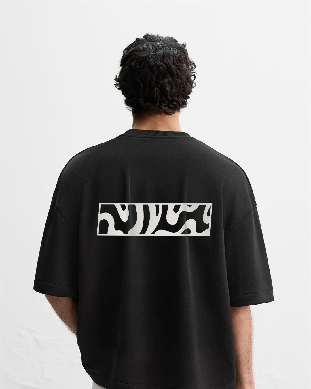 Black Abstract Print Oversized Tee