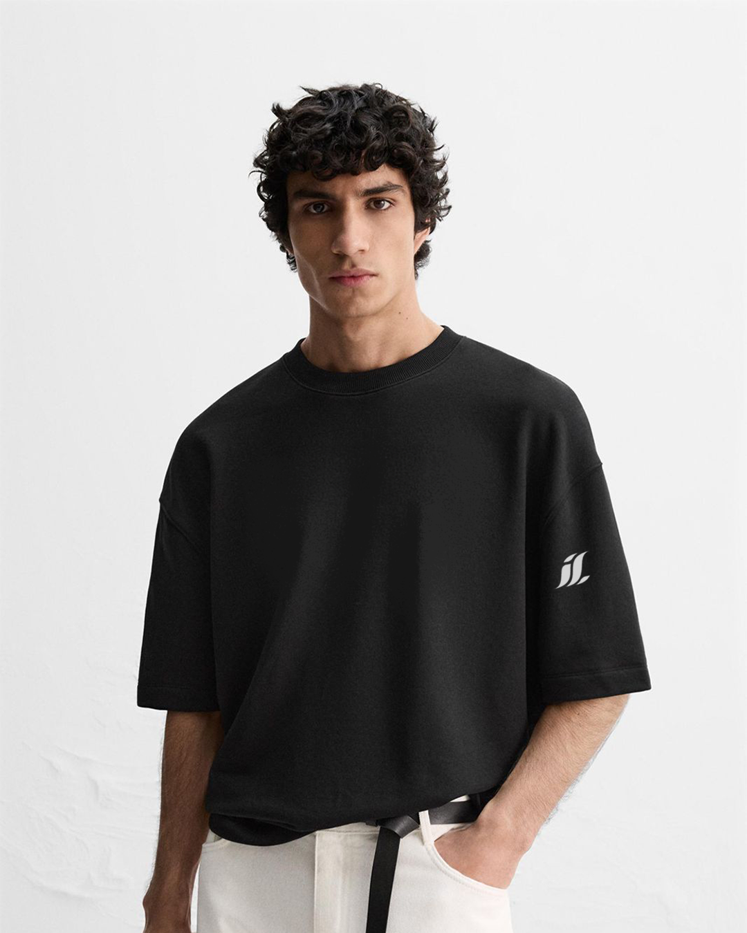 Black Abstract Print Oversized Tee